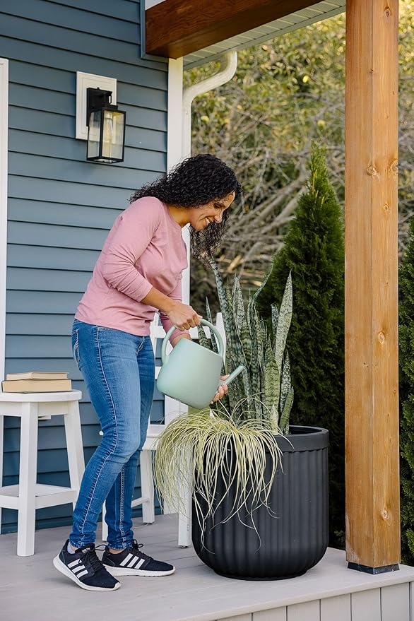 Beuta Large Planters for Outdoor Plants - Set of 3, 15/18/20 Inches Outdoor Planters for Porch - Tall Planter for Outdoor & Indoor Plants | Large Indoor Plant Pot - USA Made - Black
