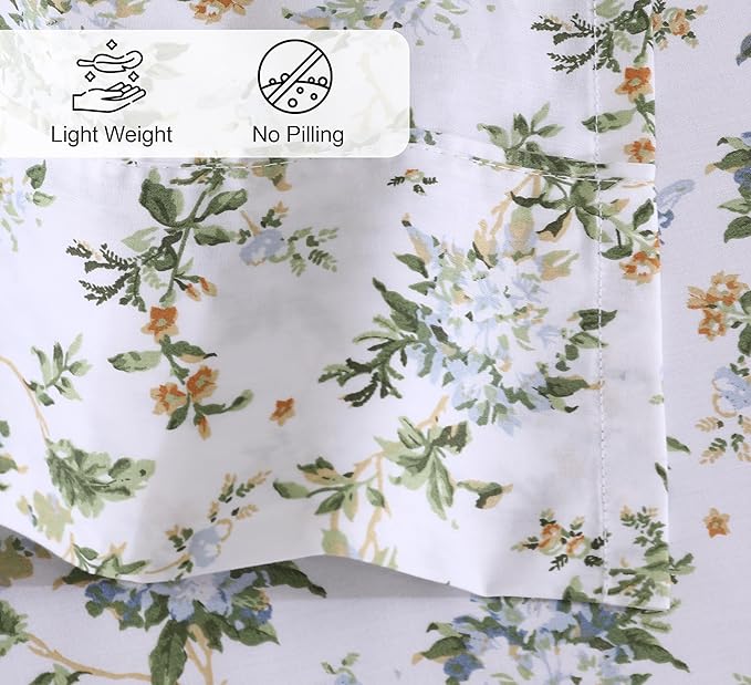RUVANTI 100% Cotton Twin Sheets Set, 3 Pieces, Soft & Breathable Percale Weave Bedding, Deep Pocket 16", Hotel Standard, Crisp Cool Feel, Durable, Perfect Floral Bed Sheet, Heritage
