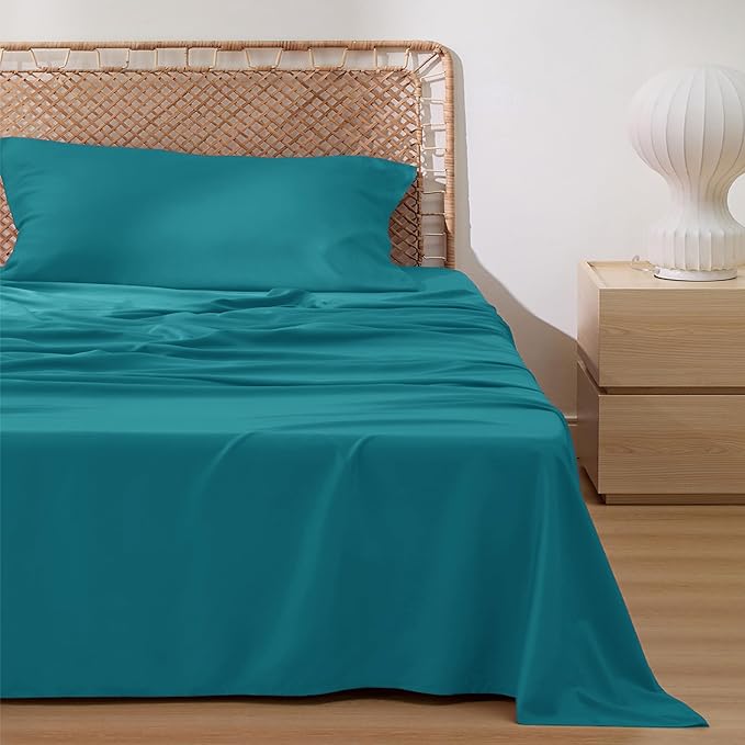 Bedsure Cooling Sheets Twin XL, Rayon Derived from Bamboo, Breathable & Soft Twin XL Sheet Sets, Deep Pocket Up to 16 Inches, Hotel Luxury Silky Dorm Bedding for Hot Sleepers, Turquoise