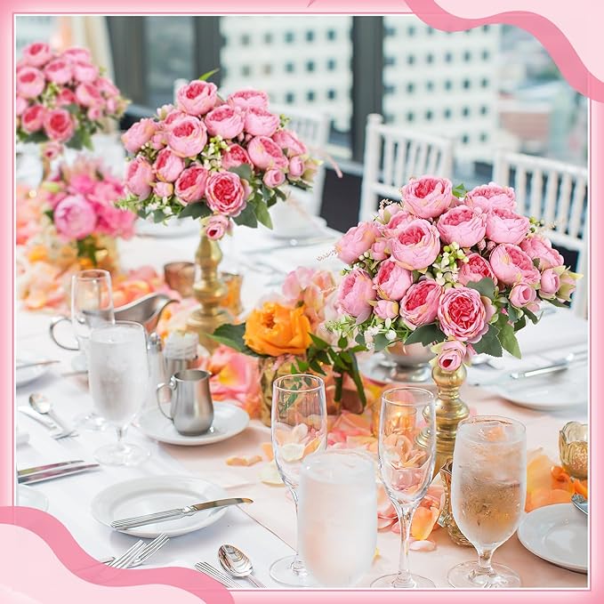 Crowye 16 Bundles Artificial Peonies Realistic Flowers with Stems Bouquet Peonies for Table Centerpieces Wedding Decoration Bridal Floral Arrangement (Dark Pink)
