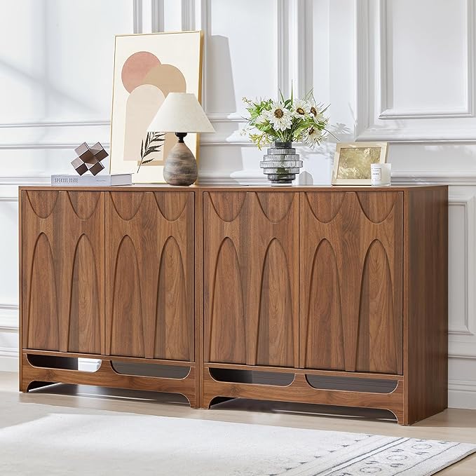 Bifins Sideboard Buffet Cabinet with Storage Set of 2, 63” Mid Century Modern Storage Cabinet with Adjustable Shelf and 4 Doors for Dining Room, Living Room,Entry
