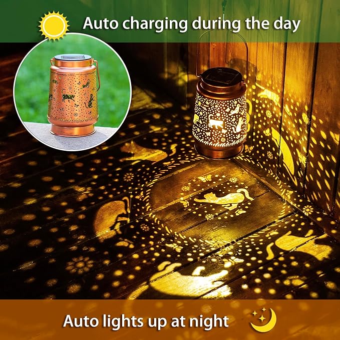 Christmas Gifts for Women Cat Solar Lanterns Outdoor Waterproof Hanging Solar Lights Cat Gifts for Women Men Metal Decorative LED Cat Lanterns for Garden Decor,Yard,Patio,Lawn,Pathway,Landscape