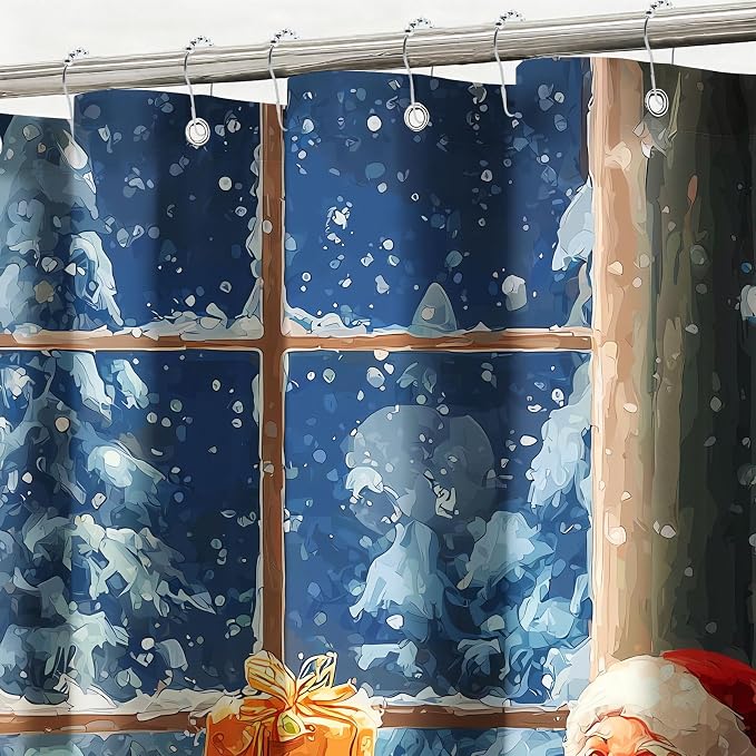 Vintage Christmas Shower Curtain Retro Santa Claus Shower Curtains for Bathroom Waterproof Fabric Bath Curtain Decor with Hooks