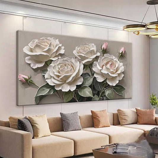 Canvas Art Wall Decor Pink White Floral Wall Art For Living Room Modern Canvas Wall Decor Prints Pictures For Wall White Flower Wall Art For Hotel Artwork 24x48 Inch