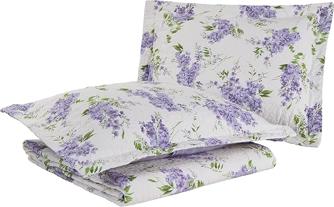 Laura Ashley - King Quilt Set - Cotton Reversible Bedding with Matching Shams, Lightweight & Soft Decor (Keighley Lilac, King)