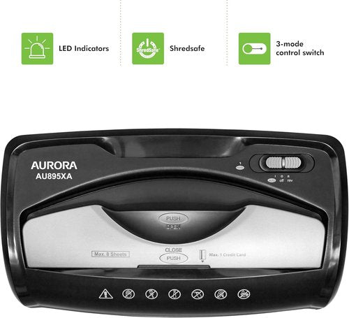 Aurora AU895XA 8-Sheet Cross-Cut Shredder - Professional Paper & Credit Card Security