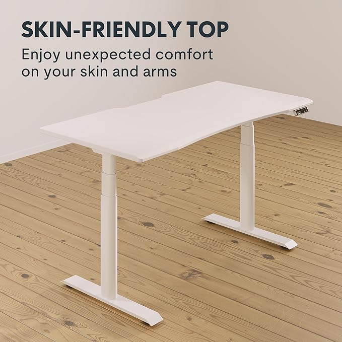 FLEXISPOT E6 Pro Oval Leg Dual Motor 3 Stages Standing Desk 48x30 Inch Skin-Friendly Electric Height Adjustable Whole-Piece Sit Stand Up Desk 150KG Load Capacity (White Frame + White Desktop)