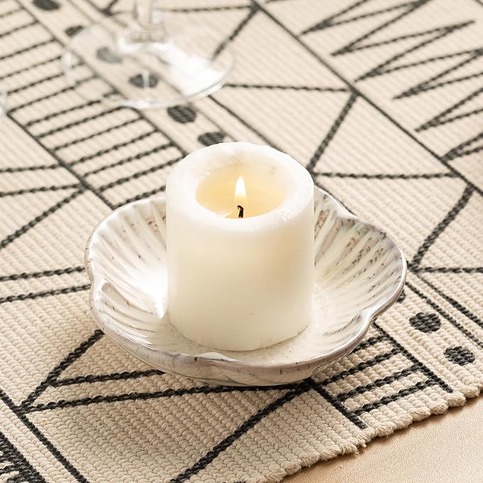 Ceramic Pillar Candle Holder, Candle Tray for Incense, Palo Santo Holder, Tealight Candle Holder, Candle Stand for Home Decoration Display, Halloween Christmas Wedding Parties, 1 Pack (Grey)