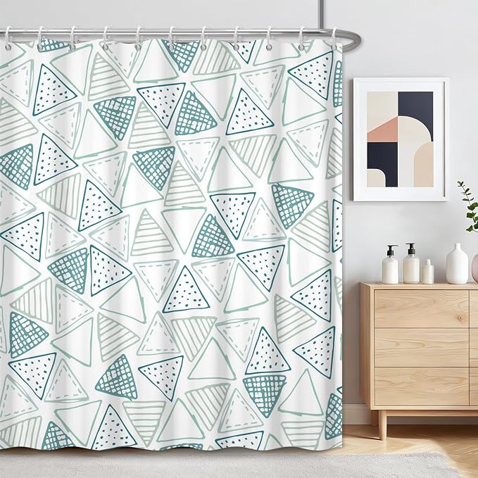 Mint Green Shower Curtain for Bathroom, Waterproof Machine Washable Ployester Fabric Shower Curtain Set with 12 Hooks, Triangle Modern Art Abstract Geometric Decorative Bath Curtains, 72x72 Inches