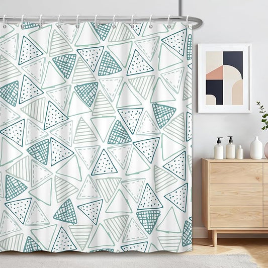 Mint Green Shower Curtain for Bathroom, Waterproof Machine Washable Ployester Fabric Shower Curtain Set with 12 Hooks, Triangle Modern Art Abstract Geometric Decorative Bath Curtains, 72x72 Inches