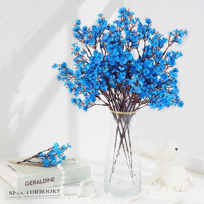Yastouay Blue Fake Flowers Artificial Flowers, 10 Pcs Real Touch Silk Flowers Faux Artificial Flowers for Decorations, Babys Breath Flowers Bulk for Spring Decor Floral Arrangement