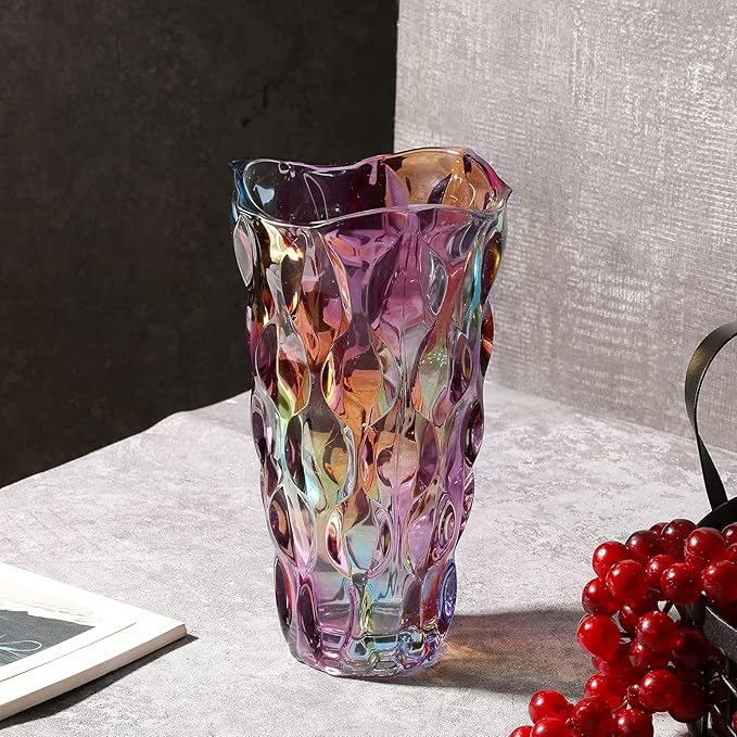 9.5" High Thickened Colorful Glass Flower Vase for Home Decor, Dining Wedding Table Office Holiday Party Centerpiece Decoration