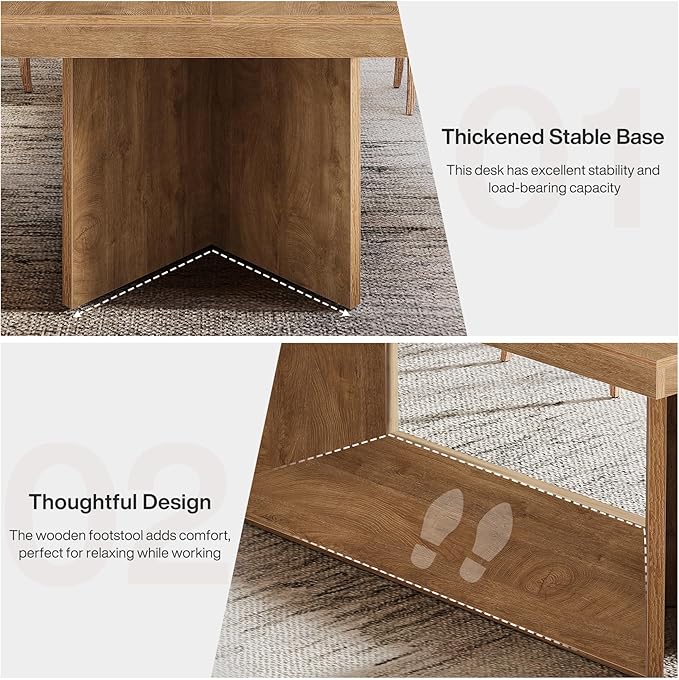 Tribesigns 63-Inch Executive Desk, Large Office Computer Desk with Heavy Duty Pedestal, Farmhouse Simple Workstations Writing Table for Home Office, Rustic Brown