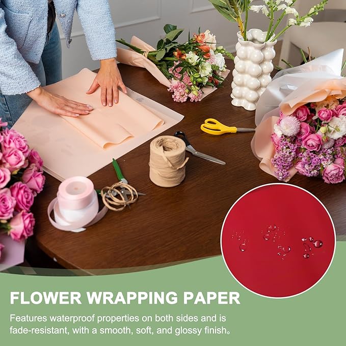 PATIKIL 22.8 x 22.8 Inch Flower Wrapping Paper, 20 Pcs Iridescent Double Sided Plastic Bouquet Packaging Waterproof Florist Supplies DIY Crafts Gift Packaging Gift Box Wedding, Dark Red