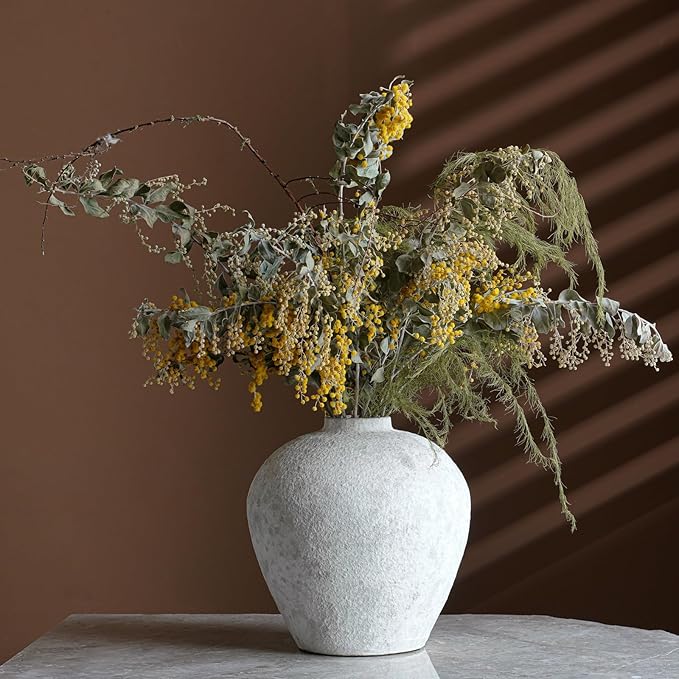 Rustic Terracotta Handle Flower Vase, Height 23cm/9.05in Vintage Clay Vases Farmhouse Decor, for Living Room Entryway Table Centerpiece Decor