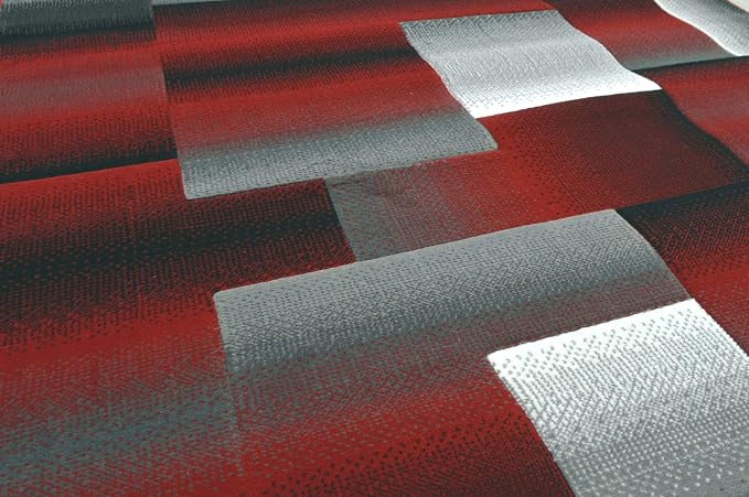 HR 5’ x 7’ Rug in Red - Premium Quality Red/Black/Gray Abstract Geometric Modern Squares Pattern Area Rug - Contemporary Styling for Living Room, Bedroom - Unique Home Décor