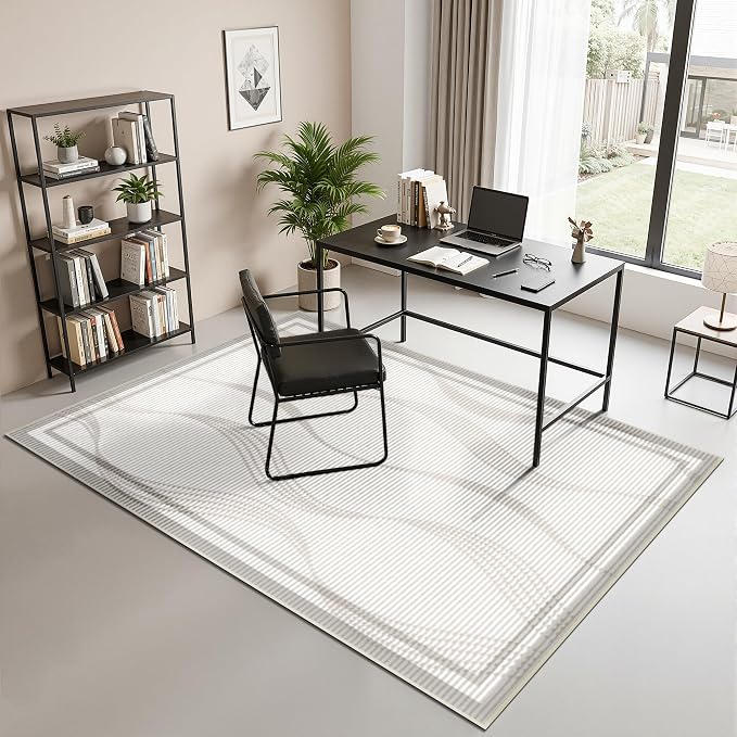 Merelax 5x8 Area Rug for Livingroom Bedroom - Washable Non-Slip Large Area Rug, Indoor Floor Carpet Low Pile Soft Rug for Dining Room, Mudroom, Modern Aesthetic Abstract Geometric Decor,Beige