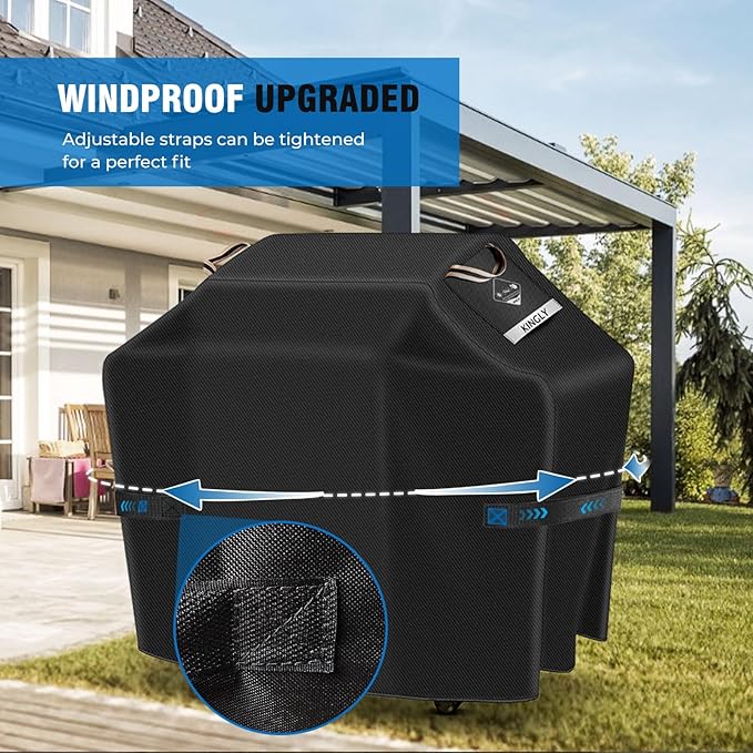 KINGLY Heavy Duty 55 Inch Grill Cover for Outdoor Grill,600D Waterproof Fade Resistant 55 Inch BBQ Gas Grill Cover for Weber Outdoor Grill with Strap,Barbecue Cover for Weber Char-Broil Nexgrill,etc