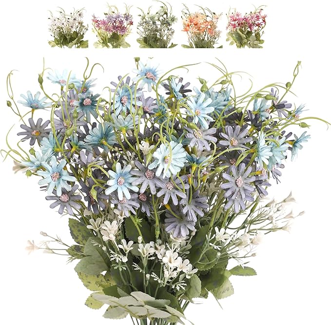 Artificial Flowers Wildflowers Silk Daisy Spring Fake Daisies Decoration Summer UV Resistant Colorful Mixed Bundles Faux Greenery Outdoor Plant Stem Filler for Home Decor Indoor Floral Arrangements