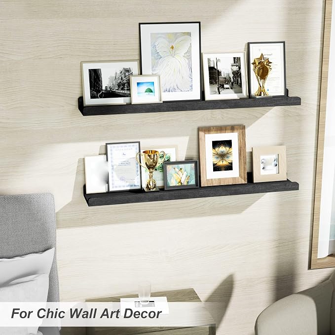 Love-KANKEI 36 Inch Long Floating Shelves Wall Mounted Set of 2, Large Wood Wall Shelves for Storage,Rustic Hanging Shelves for Display,Bedroom, Living Room,Bathroom,Kitchen, Black