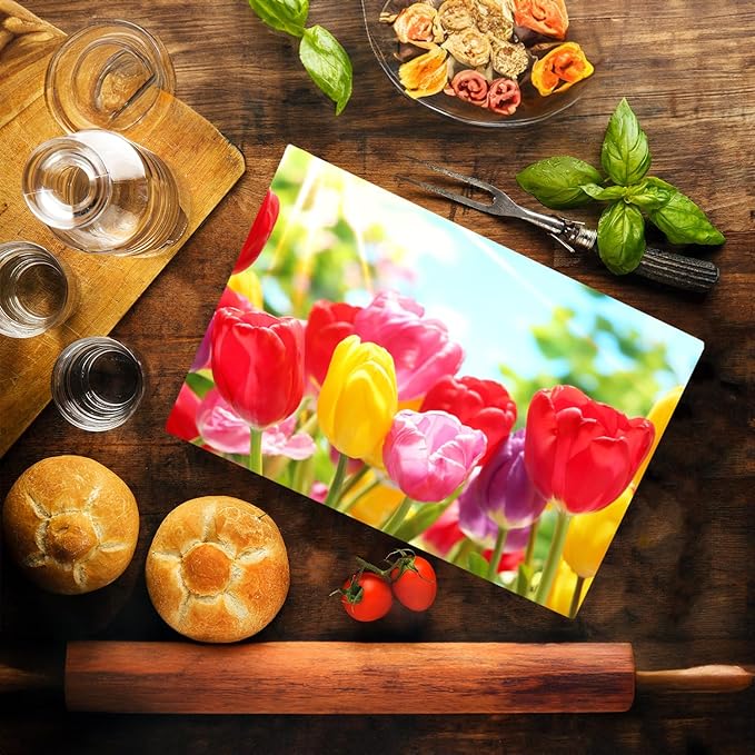 Tulips Floral Pattern Flower Love Kitchen Glass Cutting Board Decorative Valentine's Mother's Day Gift For Her Flowers (Tulips)