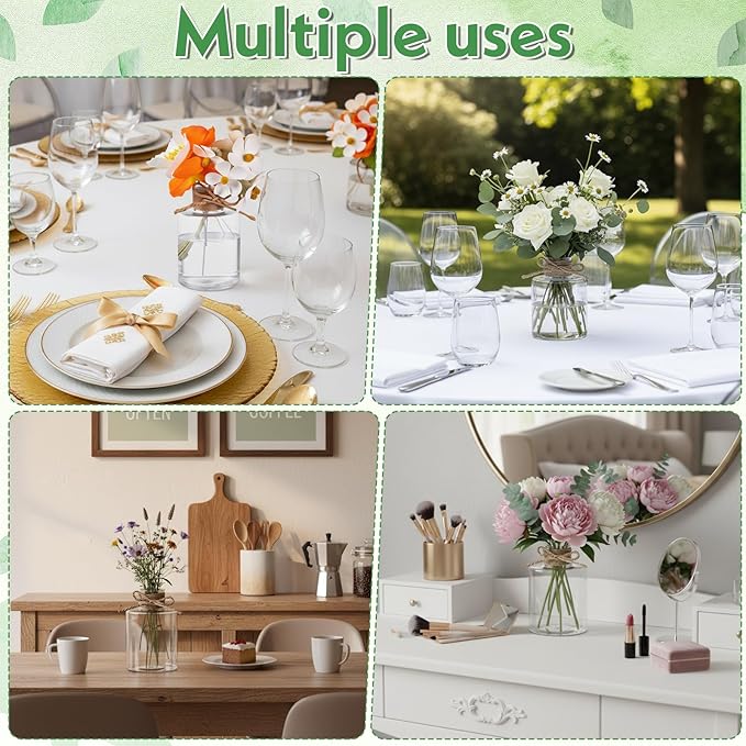 12 Pack Clear Plastic Vases for Centerpiece, Clear Shatterproof Bud Vases Small Floral Containers for Wedding Table Decor, Bulk Hyacinth Bulb Growing Jars (4.7 Inch)