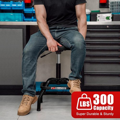 Shop Stool with Backrest by [Brand Name] - Adjustable Heavy-Duty Garage Stool | 300 LBS Capacity, 360° Swivel, Black