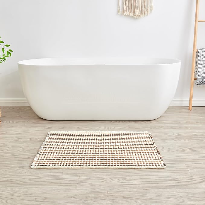 Douceur Boho Bath mat for Bathroom Floor Non Slip, Acrylic Blend Cute Bath Mats with Tassels, Quick Dry Bath mats Machine Washable, 24" x 36", Brown