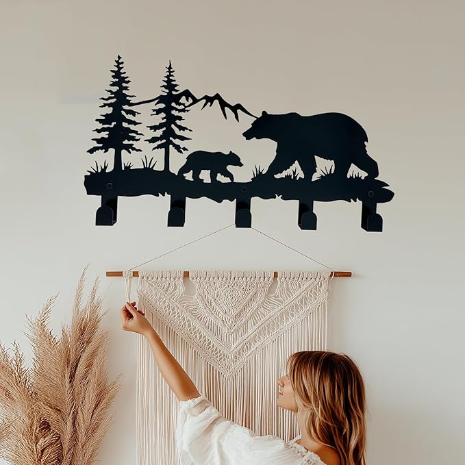ZORISE Metal Bear Coat Hooks - Animal Theme Wall Art Decor and Key Holder, Hangers for Clothes, Hat, and Backpack, Home Storage Decor for Entryway, Hallway, Office, Kitchen, and Living Room
