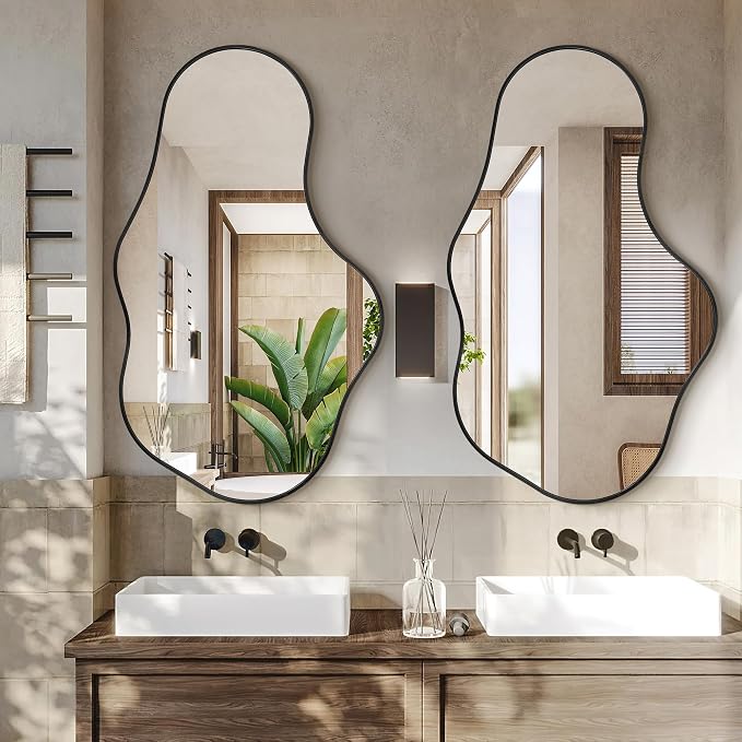 Dorlicecass Mirror Full Length - Wall Mirrors Decorative 26"x 43" Asymmetrical Abstract Aviation Aluminum Alloy Frame Unique for Bathroom, Bedroom, Living Room, Cloakroom, Entryway Black