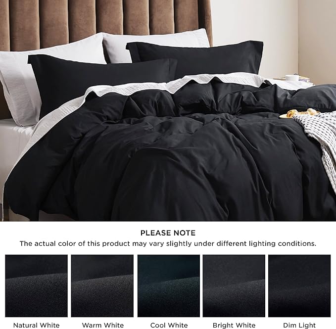 Bedsure Duvet Cover King Size - Soft Double Brushed Bedding Set for Kids & Adults, Zipper Closure, 3 Pieces, Includes 1 Duvet Cover (104"x90") & 2 Pillow Shams, NO Comforter, Black