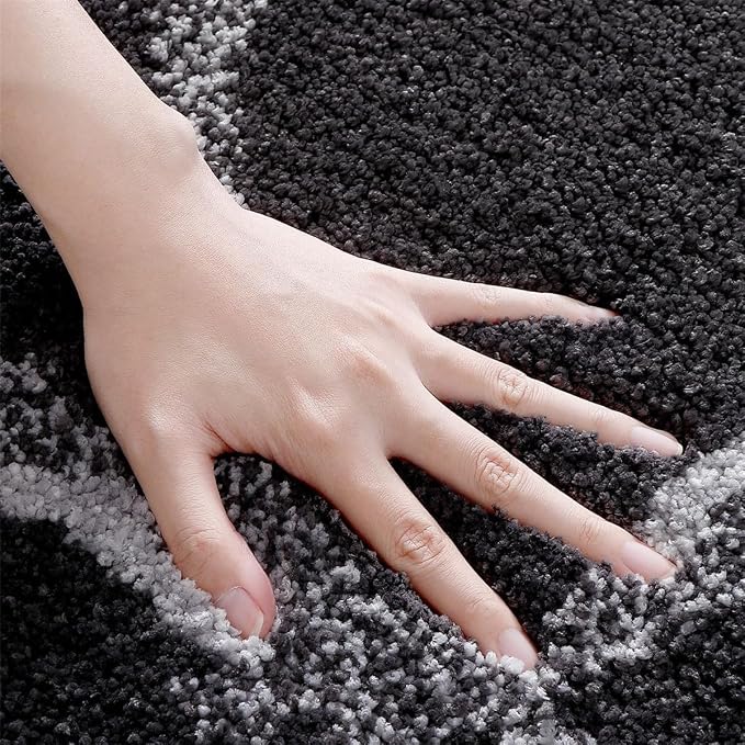 Ankah Luxurious Nordic Bathroom Rug, Extra Soft Fluffy Bath Mat, Absorbent, Non-Slip, Easy to Care and Fast Drying, Modern Style Marble Pattern Shower Rug, Home Decor Accessories, 17.3"x29.9", Black
