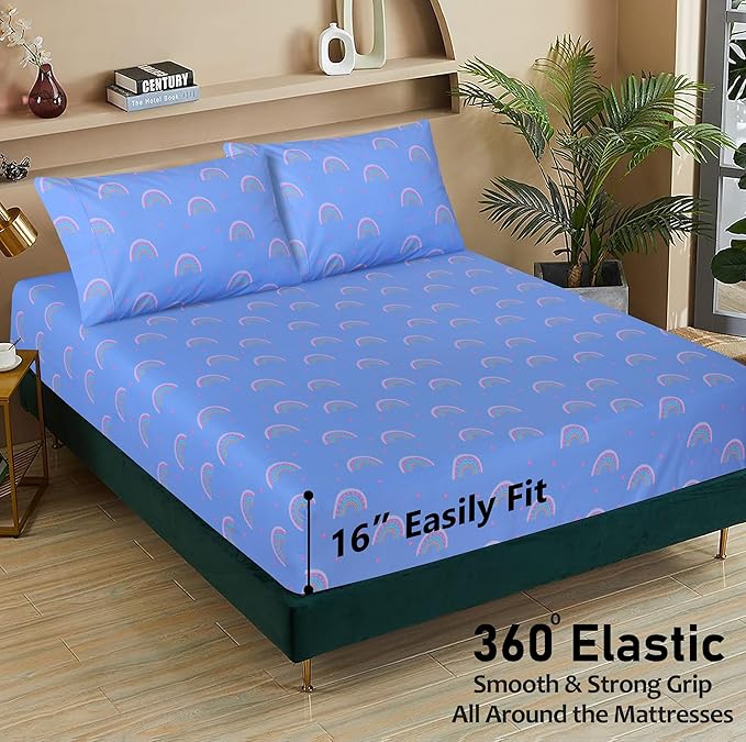 RUVANTI 100% Cotton Twin XL Sheet Sets, 3 Pieces, Soft & Breathable Percale Weave Bedding, Deep Pocket 16", Hotel Standard, Crisp Cool Feel, Durable, Perfect Size Floral Sheets, Baby Rainbow