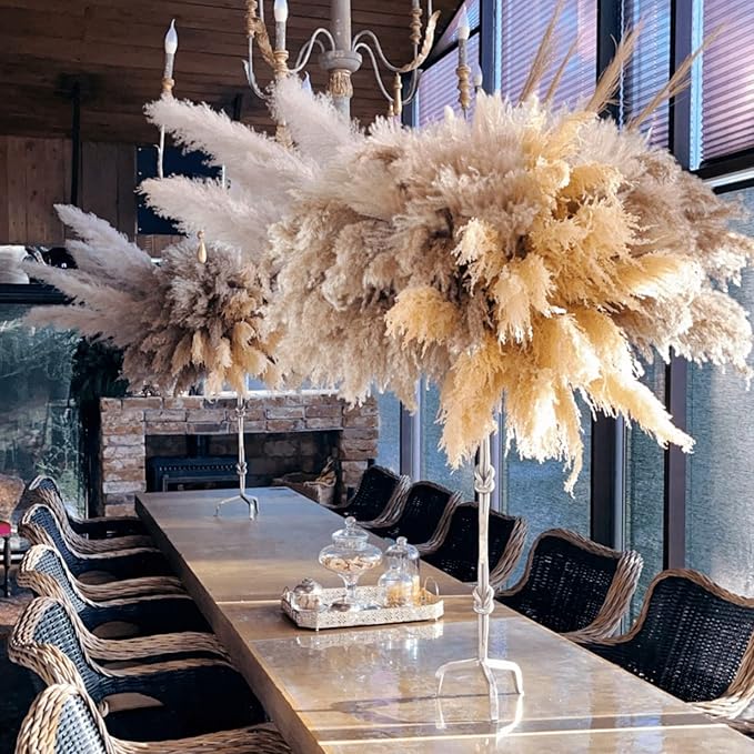 20 Pcs 27 Inch Tall Fluffy Pampas Grass XL Size Brown Dry Pompous Grass Decor Wedding Flower Boho Decor Natural Pompas Flower Bouquet (Brown, 27 inch)