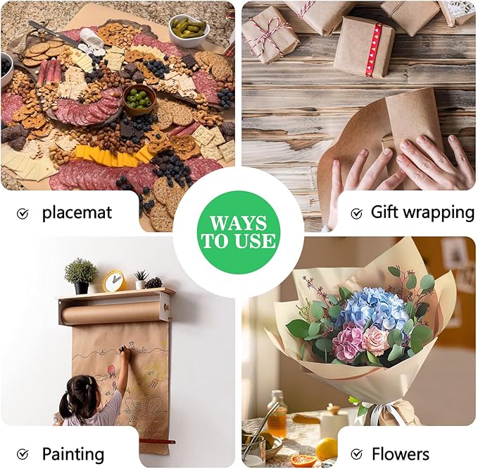 BAIJIALI 36" x 2,400" (200') Kraft Paper Roll for Craft Bulletin Board Paper Art Table Covering Crafting Gift Wrapping Bouquet Packing Parcel (Brown, 36''x200')