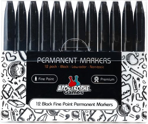 Apostrophe Games Fine Point Permanent Markers - 12 Black Pens for Office & School Supplies