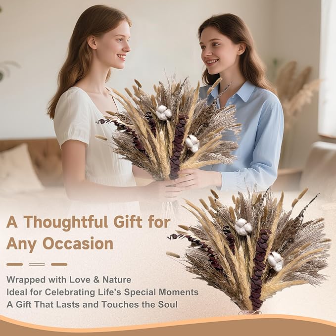 Pampas Grass Boho Home Decor 80PCS 17 inch Natural Dried Flowers for Vase Eucalyptus Stems Pompas Dried Flowers Bouquet DIY Arrangements Boho Wedding Bedroom Tables Rustic Decoration