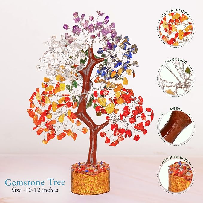 YATHABI Seven Chakra Crystal Tree for Positive Energy - Feng Shui Tree of Life Decor - Good Luck Gifts - Crystals and Stones - Spiritual Items - Housewarming Gifts for Women