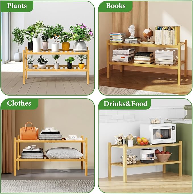 RONGJlA 2 Tier Bamboo Shoe Rack for Closet Free Standing Wood Shoe Shelf Storage Organizer for Entryway Small Space Stackable, Natural