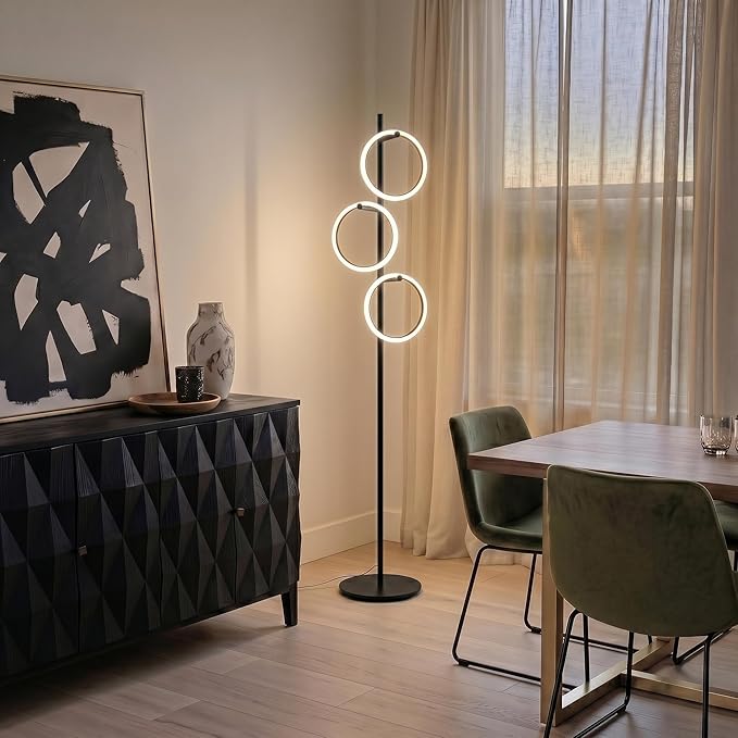 Brightech Saturn LED Tree Floor Lamp - Unique Design Matches Modern and Contemporary Decor - 3 Light Standing Pole Lamp- Tall Light for Living Room, Bedroom, and Office - Black