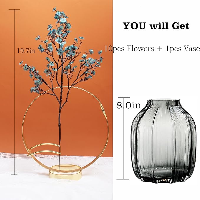 JAKY-Global Babys Breath Silk Artificial Flowers Bulk with Vase 10pcs for Fall Decor Fake Flower Bouquet Bulk for Home Kitchen Indoor Bouquet Floral Arrangement Table Centerpieces Decor(Autumn Blue)
