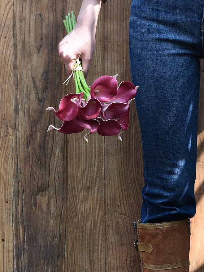FiveSeasonStuff Real Touch Calla Lily Artificial Flowers Wedding Bridal Bouquet | Floral Arrangements | 15 Calla Lilies (Blush Magenta)