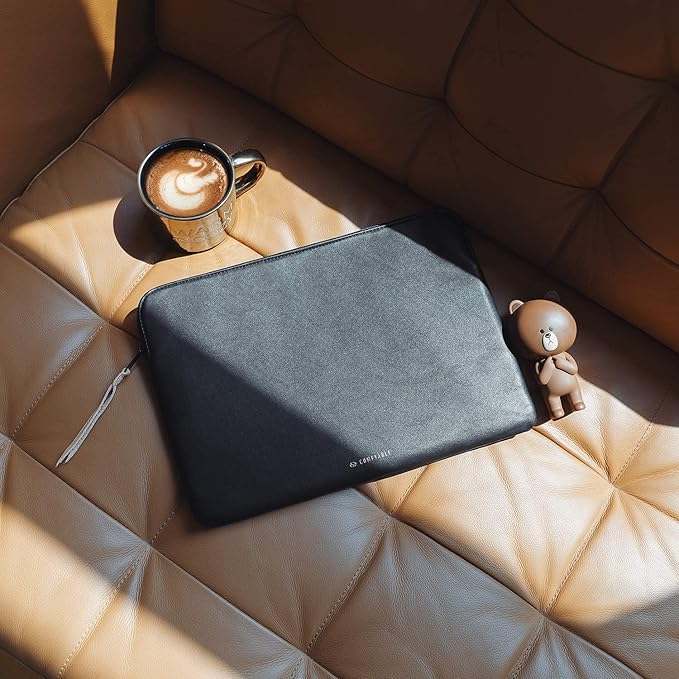 Comfyable Slim Protective Laptop Sleeve 15 Inch 14 Inch, PU Leather Bag Compatible with 15" MacBook Air (Snug Fit) M4 2025 & 14" MacBook Pro M4 (Loose Fit), Computer Case for Mac, Black
