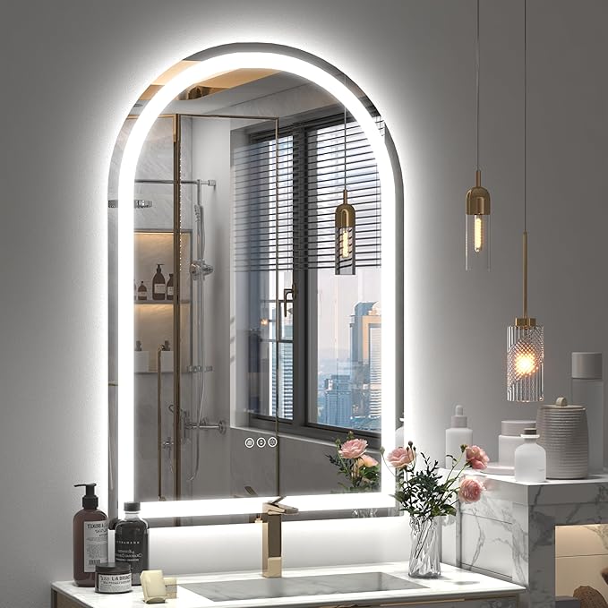 Arched LED Bathroom Mirror 20x30 Inch, Dimmable LED Vanity Mirror with Lights, Anti-Fog, 3 Colors, Memory, ETL Listed (Backlit + Frontlit)