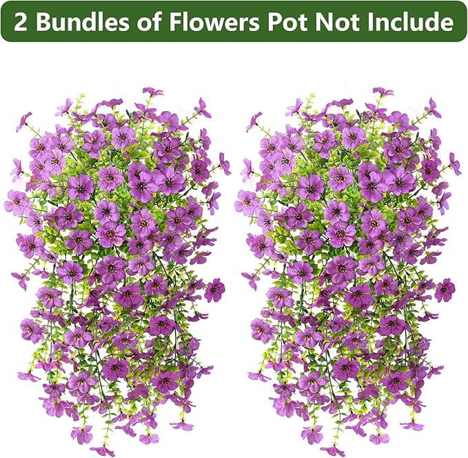 Homsunny Artificial Fake Flowers Plants for Outdoor Spring Summer Decoration, 2PCS Faux Daisy Silk Flowers Outside No Fade UV Resistant Realistic Home Decor for Porch Patio Balcony (Purple)