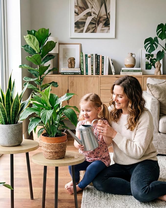 Plant Stand Indoor 14'': Indoor Plant Stand 2 Pack Metal Plant Table - Wood Plant Stool Outdoor Small Round Side End Table Mid Century Modern Decor - Home Decor