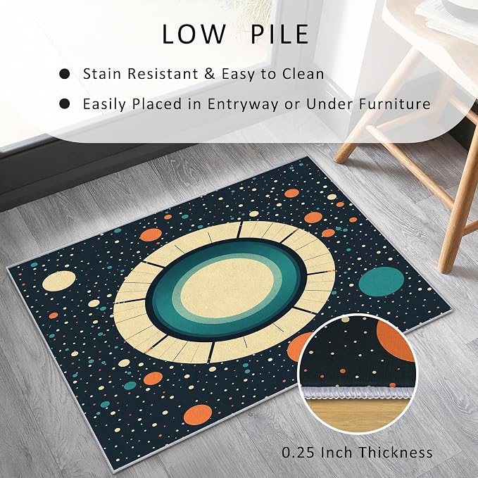 Mid Century Modern Rugs 3x4, Abstract Retro Washable 3 x 4 Area Rug for Living Room, Bedroom, Low Pile Non Slip Stain Resistant Carpet, Mid Century Home Decor Accessories & M894