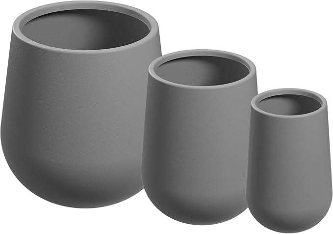 Beuta Large Planters for Outdoor Plants - Set of 3, 15.5/18/20.5 Inches Outdoor Planters for Porch - Tall Planter for Outdoor & Indoor Plants | Large Indoor Plant Pot - USA Made - Grey