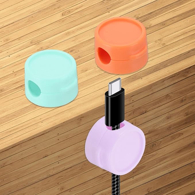 PATIKIL Cable Organizer Holder, 3Pcs Magnetic Spring Desk Cable Management Clips Adhesive Cord Keeper for Office Desktop Wall, Purple/Blue/Orange