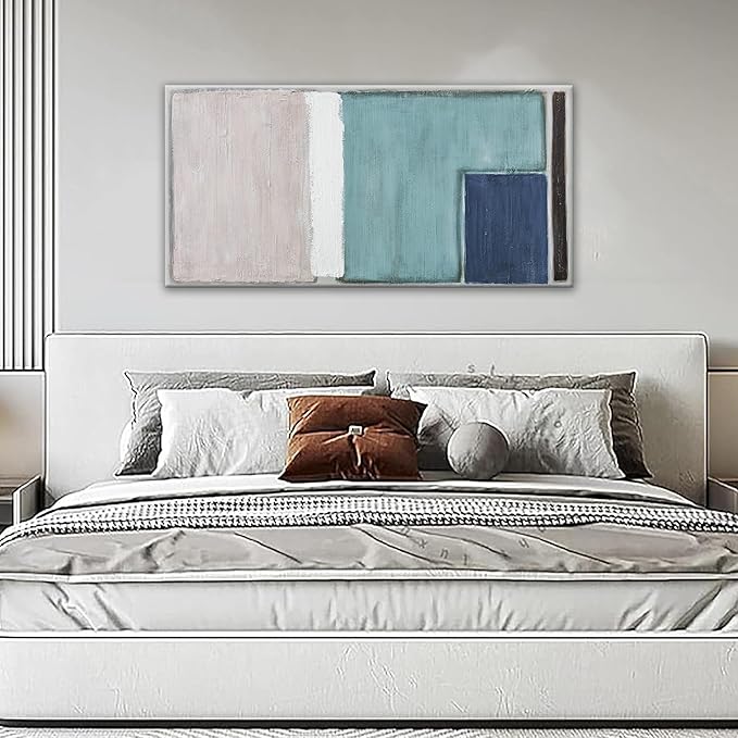 YISXINOAG Canvas Art Wall Decor Teal Blue And Light Brown Red Block Line Abstract Wall Decor Canvas Paintings Home Wall Decor Modern Bedroom Art Office Decor 20"X 40" Ready To Hang